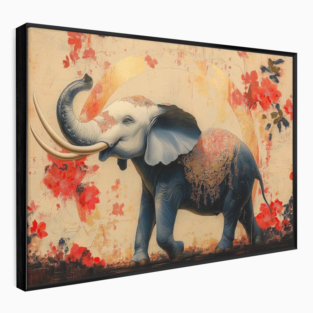 Tablou canvas cu tablou canvas cu elefant albastru, in rama de aluminiu negru
